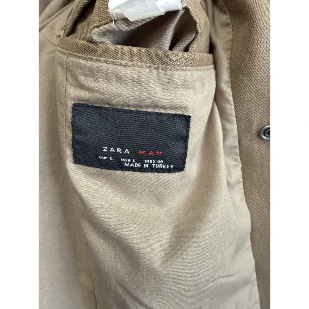 ZARA MAN Brown Cotton Twill Blazer L Single-Breasted Two-Button Notch Lapel